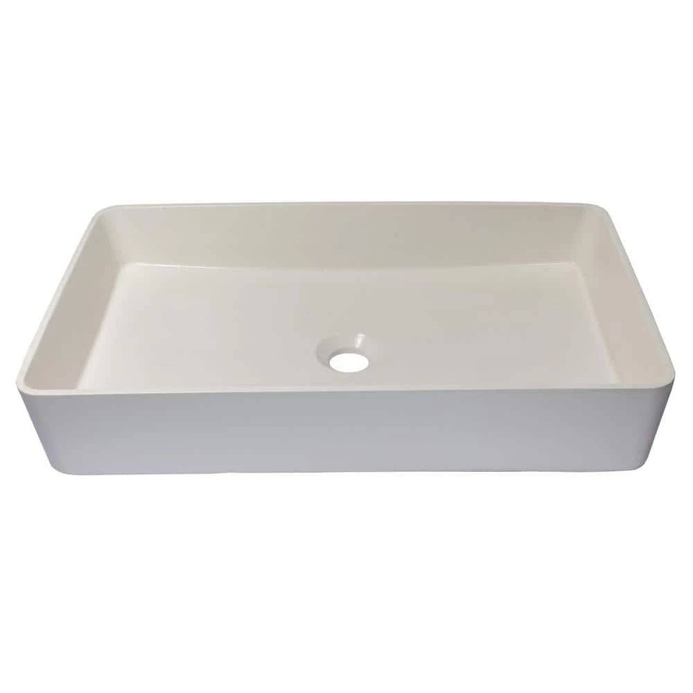 Eden Bath Wide White Concrete Rectangular Vessel Sink with Drain 3 Eden Bath Wide White Concrete Rectangular Vessel Sink with Drain