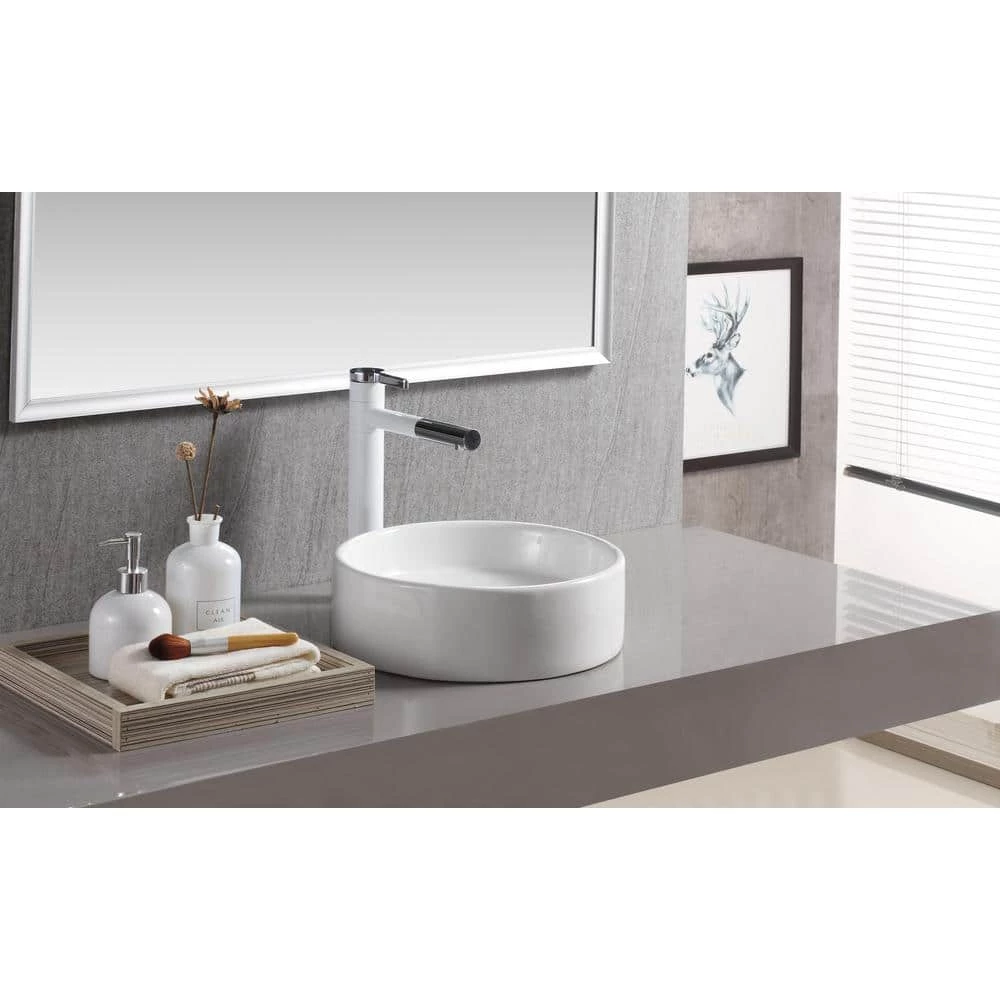 Elanti Round Vessel Bathroom Sink in White 9 Elanti Round Vessel Bathroom Sink in White - Image 7