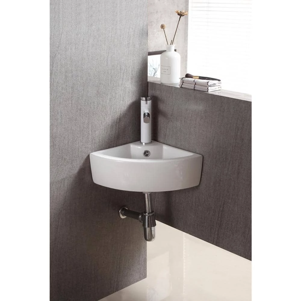 Elanti Wall-Mounted Corner Bathroom Sink in White 7 Elanti Wall-Mounted Corner Bathroom Sink in White - Image 5