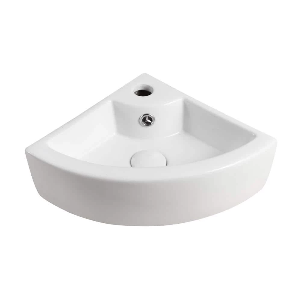 Elanti Wall-Mounted Corner Bathroom Sink in White 4 Elanti Wall-Mounted Corner Bathroom Sink in White - Image 2