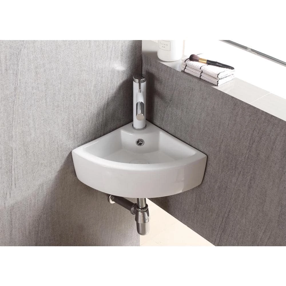 Elanti Wall-Mounted Corner Bathroom Sink in White 8 Elanti Wall-Mounted Corner Bathroom Sink in White - Image 6