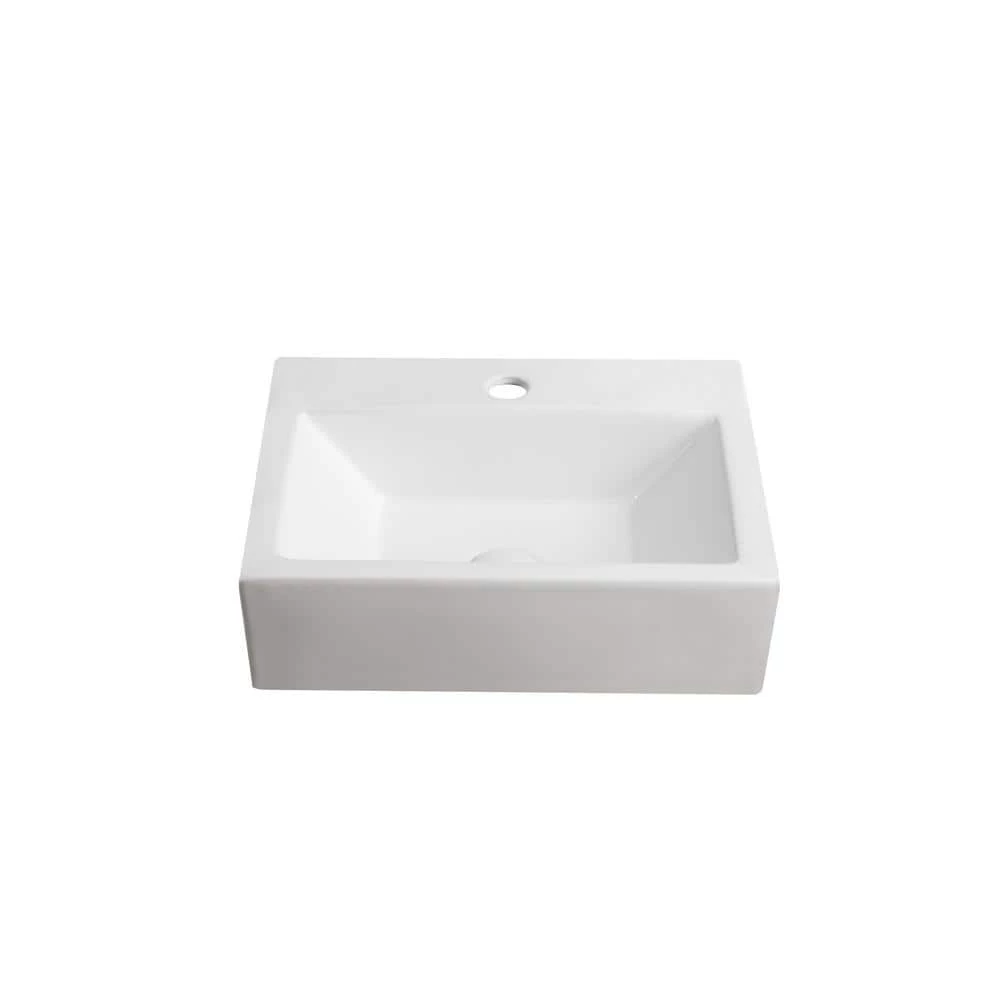 Elanti Wall-Mounted Rectangle Bathroom Sink in White 4 Elanti Wall-Mounted Rectangle Bathroom Sink in White - Image 2