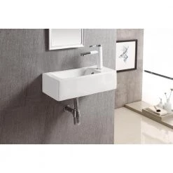 Elanti Wall-Mounted Left-Facing Rectangle Bathroom Sink in White -Bathroom Sinks Sales white elanti wall mount sinks ec9899 l 44 1000