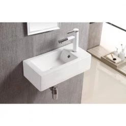Elanti Wall-Mounted Left-Facing Rectangle Bathroom Sink in White -Bathroom Sinks Sales white elanti wall mount sinks ec9899 l fa 1000