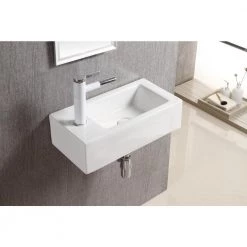 Elanti Wall-Mounted Right-Facing Rectangle Bathroom Sink in White -Bathroom Sinks Sales white elanti wall mount sinks ec9899 r fa 1000
