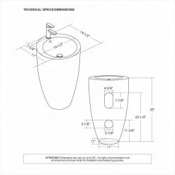 Eridanus 33 in. Tall Round Ceramic Pedestal Sink with Overflow and Pop-Up Drain -Bathroom Sinks Sales white eridanus pedestal sinks junxlp 091 1d 1000