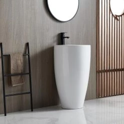 Eridanus 33 in. Tall Round Ceramic Pedestal Sink with Overflow and Pop-Up Drain -Bathroom Sinks Sales white eridanus pedestal sinks junxlp 091 1f 1000