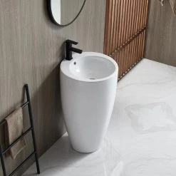 Eridanus 33 in. Tall Round Ceramic Pedestal Sink with Overflow and Pop-Up Drain -Bathroom Sinks Sales white eridanus pedestal sinks junxlp 091 44 1000