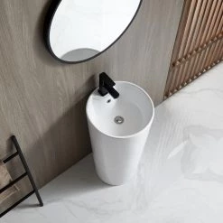 Eridanus 32 in. Tall Round Ceramic Pedestal Sink with Overflow and Pop-Up Drain -Bathroom Sinks Sales white eridanus pedestal sinks junxlp 094 44 1000