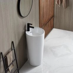 Eridanus 32 in. Tall Round Ceramic Pedestal Sink with Overflow and Pop-Up Drain -Bathroom Sinks Sales white eridanus pedestal sinks junxlp 094 76 1000