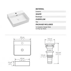 Eridanus Modern White 19 in. Vessel Sink in Ceramic Rectangular Bathroom Cloakroom Sink with Overflow -Bathroom Sinks Sales white eridanus vessel sinks junxlp 048 77 1000