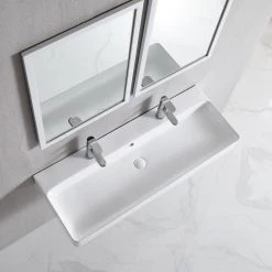 Eridanus 43 in. White Modern Sink Rectangular Ceramic Vessel Sink Overflow with Pop Up Drain -Bathroom Sinks Sales white eridanus vessel sinks junxlp 070 44 1000
