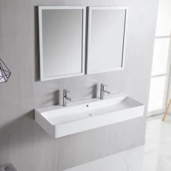 Eridanus 43 in. White Modern Sink Rectangular Ceramic Vessel Sink Overflow with Pop Up Drain -Bathroom Sinks Sales white eridanus vessel sinks junxlp 070 4f 1000