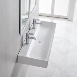 Eridanus 43 in. White Modern Sink Rectangular Ceramic Vessel Sink Overflow with Pop Up Drain -Bathroom Sinks Sales white eridanus vessel sinks junxlp 070 76 1000