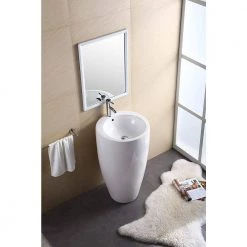 FINE FIXTURES Island 20 in. W x 19 in. L Modern White Vitreous China Round 1-Piece Pedestal Sink and Basin Combo with Overflow -Bathroom Sinks Sales white fine fixtures pedestal sinks is2020w fa 1000