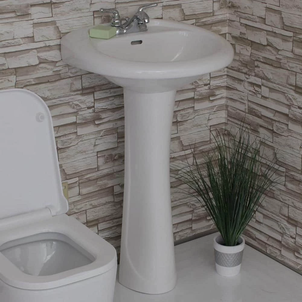 FINE FIXTURES Prestige 22.12 in. W x 18.25 in. D Ceramic Pedestal Sink and Basin Combo in Modern White 7 FINE FIXTURES Prestige 22.12 in. W x 18.25 in. D Ceramic Pedestal Sink and Basin Combo in Modern White - Image 5