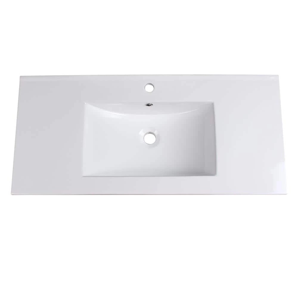 Fresca Allier 40 in. Drop-In Ceramic Bathroom Sink in White with Integrated Bowl 3 Fresca Allier 40 in. Drop-In Ceramic Bathroom Sink in White with Integrated Bowl