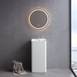 HBEZON 34 in. D Solid Surface Sink Basin in White -Bathroom Sinks Sales white hbezon pedestal sinks rs fs501 34in c3 1000