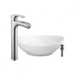 IPT Sink Company 22-5/8 in. x 15 in. Oval Bathroom Ceramic Vessel Sink with Waterfall Faucet in Polished Chrome