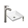 IPT Sink Company 16-1/2 in. x 16-1/2- in White Square Bathroom Ceramic Vessel Sink with Waterfall Faucet in Brushed Nickel and Drain -Bathroom Sinks Sales white ipt sink company vessel sinks iptvs6046p29tbn 64 1000