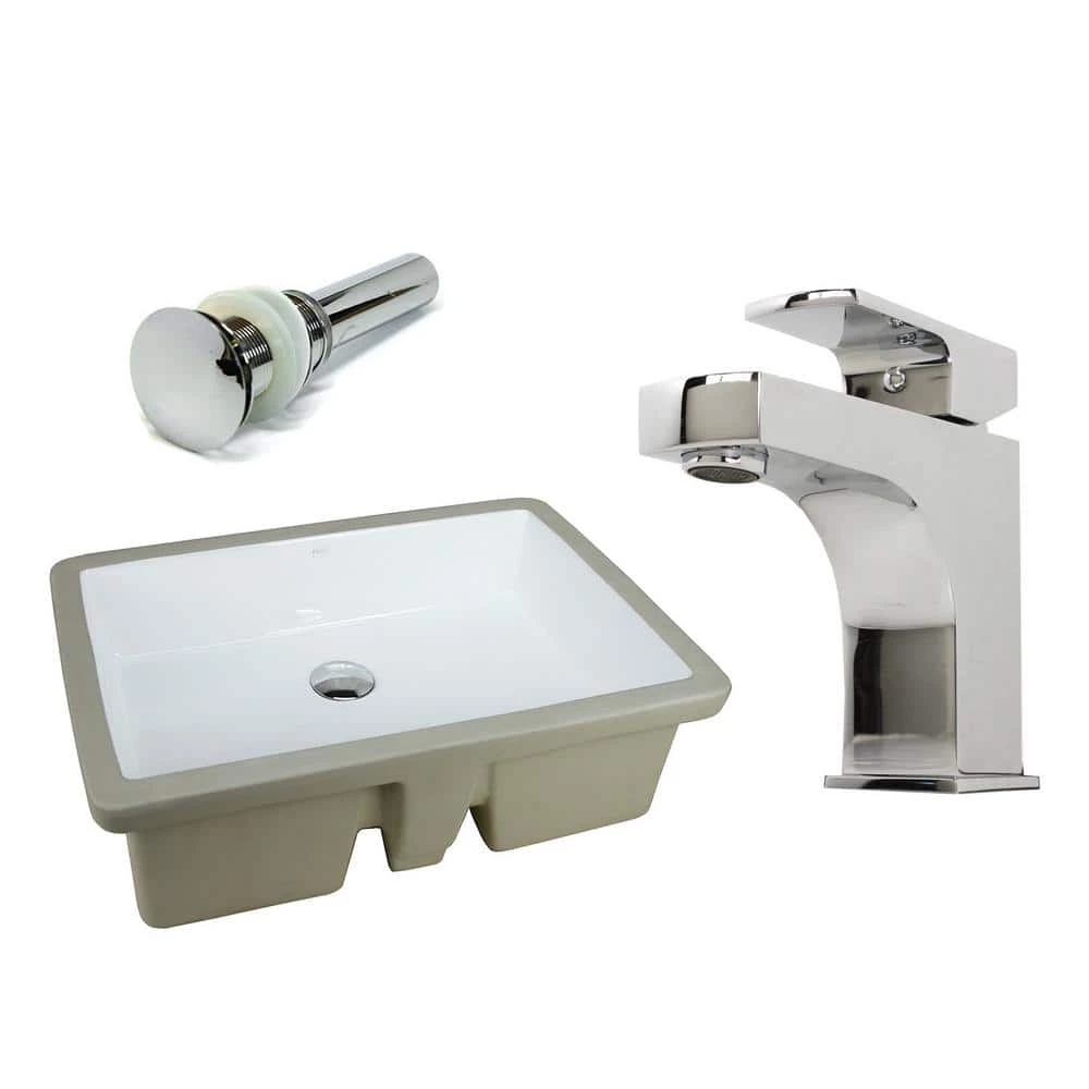 Kingsman Hardware 22-1/8 in. Rectangle Undermount Vitreous Glazed Ceramic Sink with Polished Chrome Bathroom Faucet /Pop-up Drain Combo 3 Kingsman Hardware 22-1/8 in. Rectangle Undermount Vitreous Glazed Ceramic Sink with Polished Chrome Bathroom Faucet /Pop-up Drain Combo