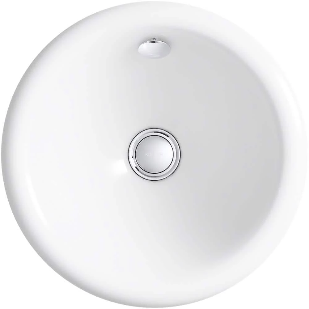 KOHLER Iron Plains Round 12 in. Drop-In/Under-Mount Cast Iron Bathroom Sink in White 6 KOHLER Iron Plains Round 12 in. Drop-In/Under-Mount Cast Iron Bathroom Sink in White - Image 4