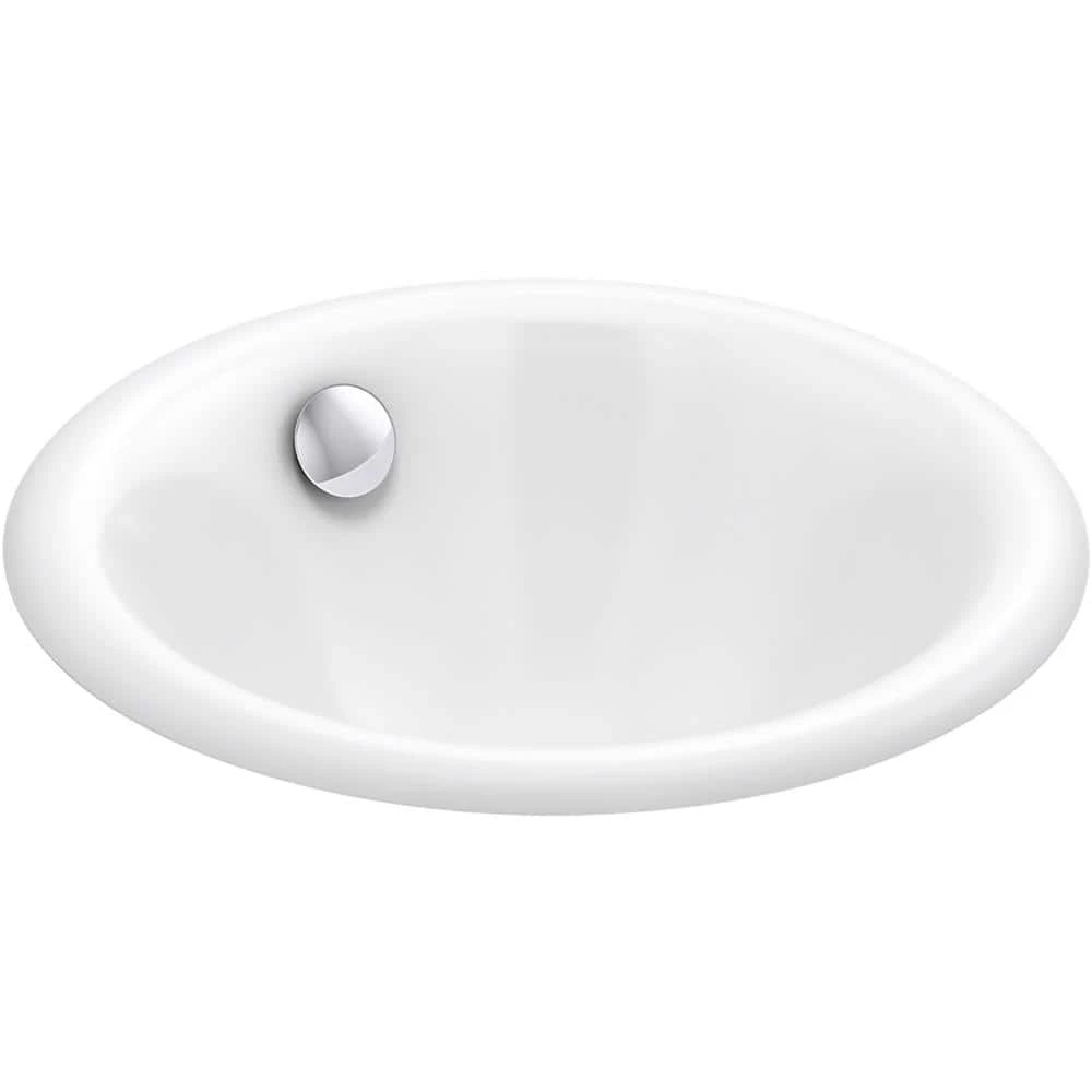 KOHLER Iron Plains Round 12 in. Drop-In/Under-Mount Cast Iron Bathroom Sink in White 3 KOHLER Iron Plains Round 12 in. Drop-In/Under-Mount Cast Iron Bathroom Sink in White
