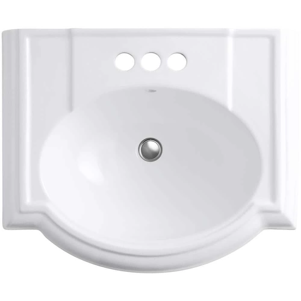 KOHLER Devonshire Vitreous China Pedestal Bathroom Sink Basin in White with Overflow Drain 4 KOHLER Devonshire Vitreous China Pedestal Bathroom Sink Basin in White with Overflow Drain - Image 2