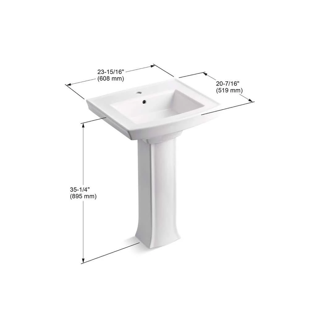 KOHLER Archer Vitreous China Pedestal Combo Bathroom Sink in White with Overflow Drain 6 KOHLER Archer Vitreous China Pedestal Combo Bathroom Sink in White with Overflow Drain - Image 4