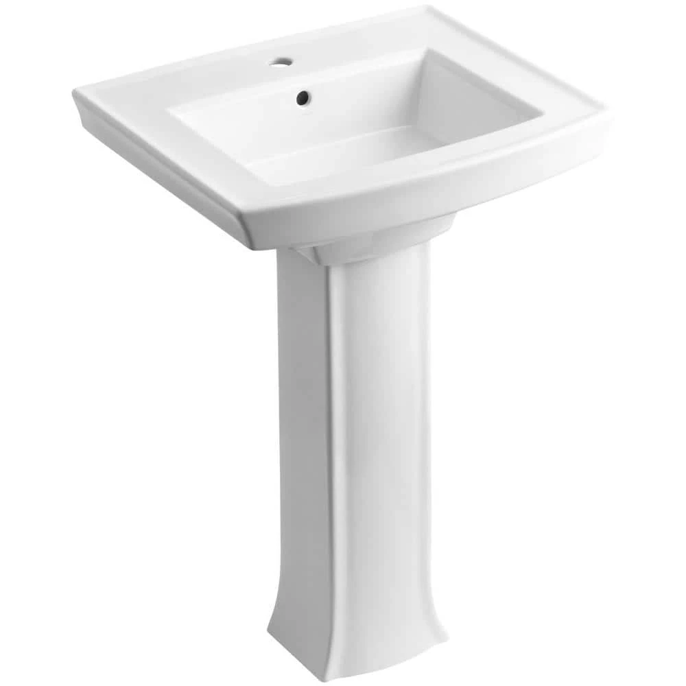 KOHLER Archer Vitreous China Pedestal Combo Bathroom Sink in White with Overflow Drain 4 KOHLER Archer Vitreous China Pedestal Combo Bathroom Sink in White with Overflow Drain - Image 2
