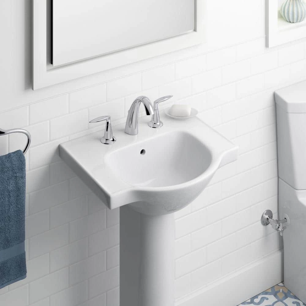 KOHLER Veer 21 in. Vitreous China Pedestal Sink Basin in White with Overflow Drain 5 KOHLER Veer 21 in. Vitreous China Pedestal Sink Basin in White with Overflow Drain - Image 3