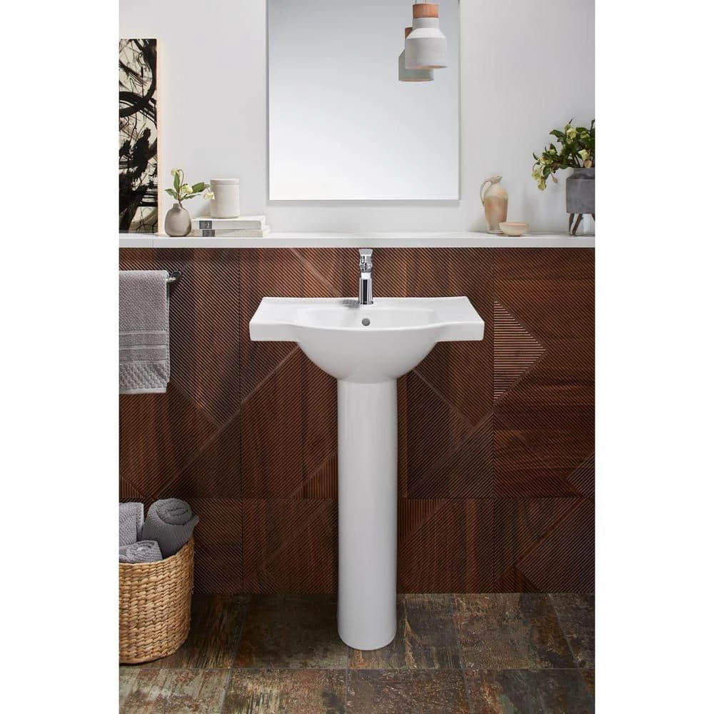 KOHLER Veer 24 in. Vitreous China Pedestal Sink Basin in White with Overflow Drain 14 KOHLER Veer 24 in. Vitreous China Pedestal Sink Basin in White with Overflow Drain - Image 12