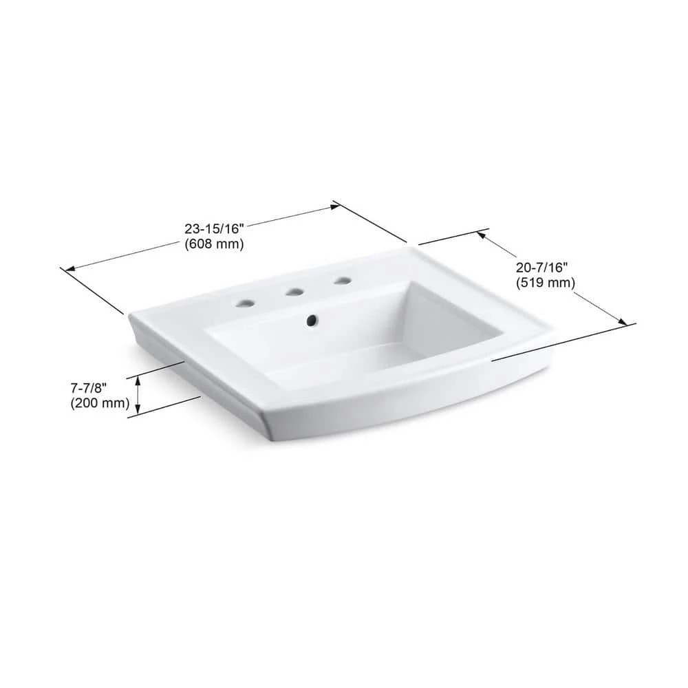 KOHLER Archer 7.87 in. Vitreous China Pedestal Sink Basin in White with Overflow Drain 5 KOHLER Archer 7.87 in. Vitreous China Pedestal Sink Basin in White with Overflow Drain - Image 3