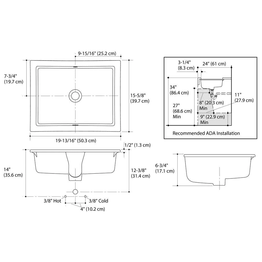 KOHLER Verticyl 19-13/16 in. Rectangle Undermount Bathroom Sink in White with Overflow Drain 7 KOHLER Verticyl 19-13/16 in. Rectangle Undermount Bathroom Sink in White with Overflow Drain - Image 5