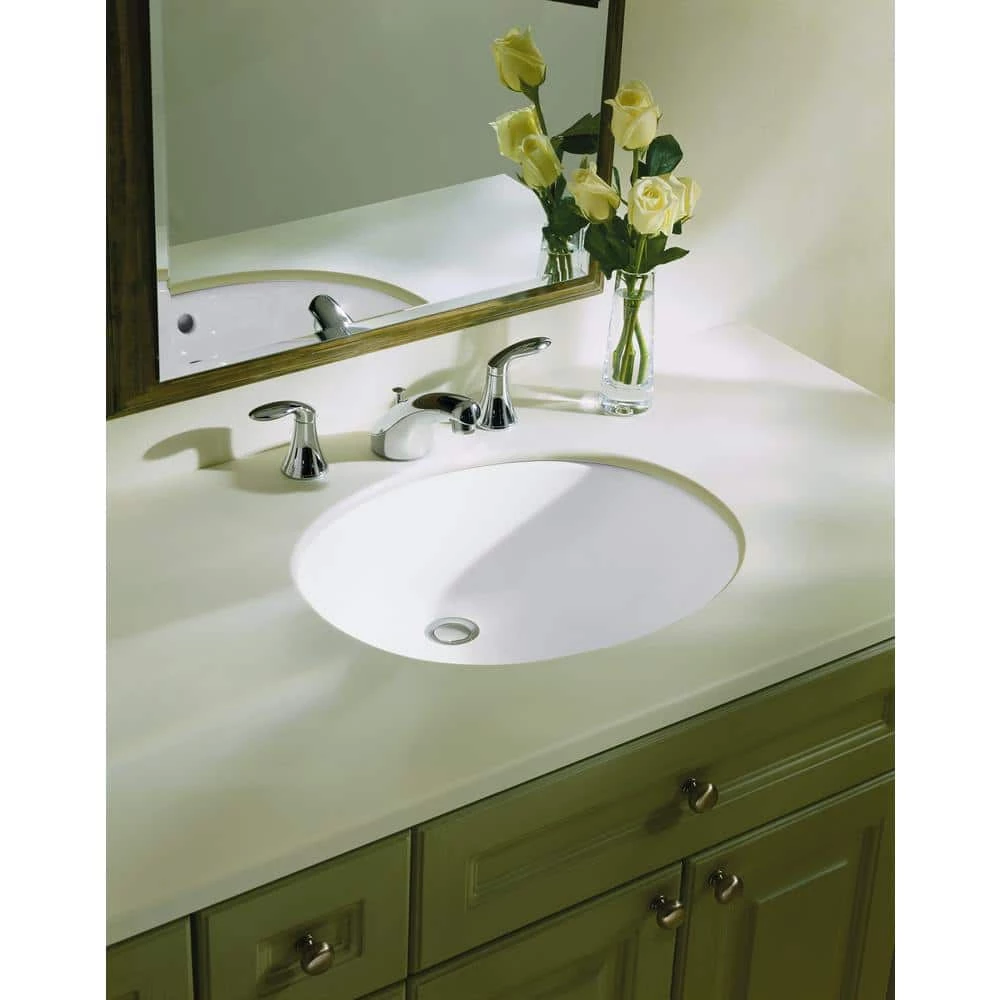 KOHLER Caxton 16-1/4 in. Oval Vitreous China Undermount Bathroom Sink in White with Overflow Drain 5 KOHLER Caxton 16-1/4 in. Oval Vitreous China Undermount Bathroom Sink in White with Overflow Drain - Image 3