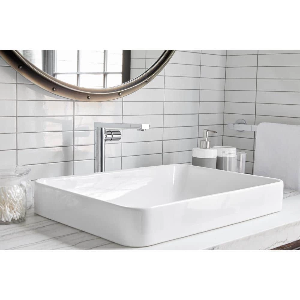 KOHLER Vox Rectangle Vitreous China Vessel Sink in White with Overflow Drain 7 KOHLER Vox Rectangle Vitreous China Vessel Sink in White with Overflow Drain - Image 5