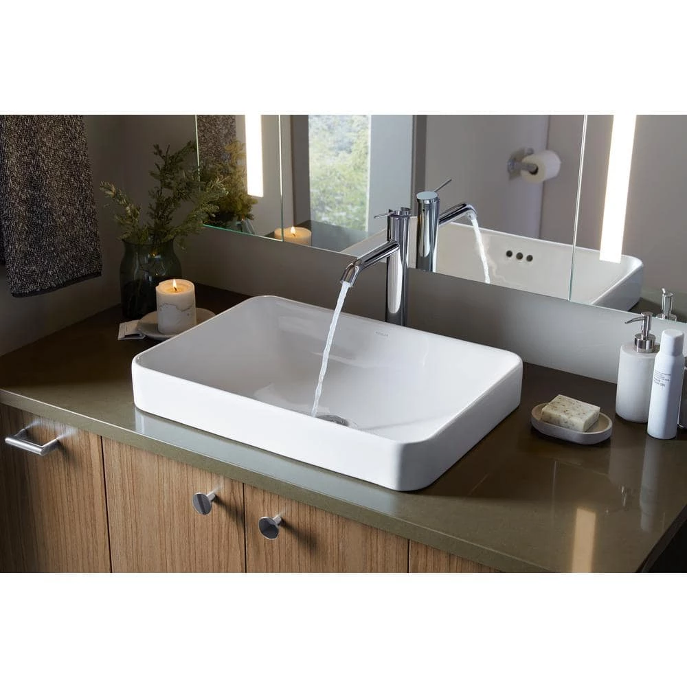 KOHLER Vox Rectangle Vitreous China Vessel Sink in White with Overflow Drain 9 KOHLER Vox Rectangle Vitreous China Vessel Sink in White with Overflow Drain - Image 7