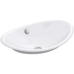 KOHLER Iron Plains Vessel Cast Iron Bathroom Sink in White with Painted Underside and Overflow