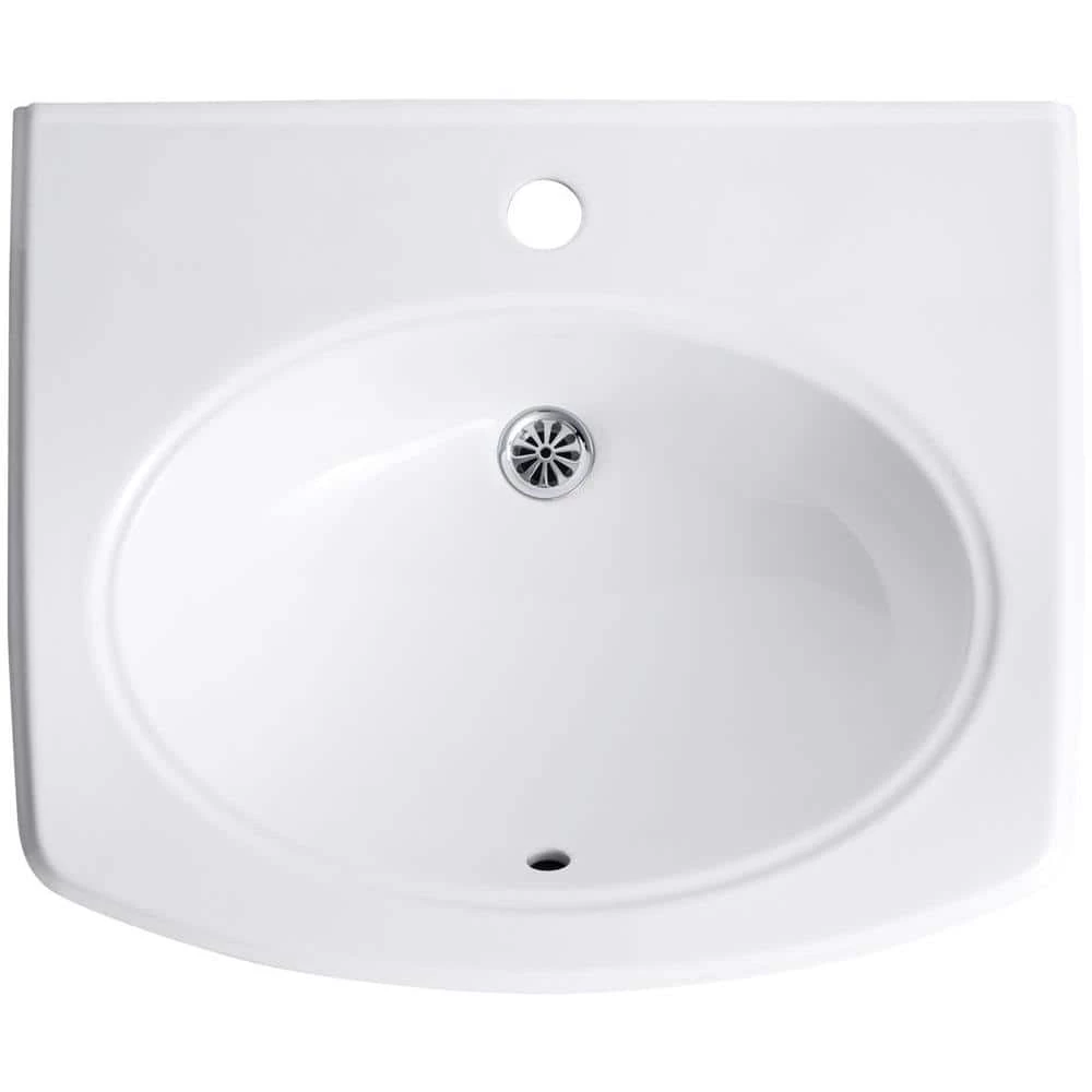 KOHLER Pinoir Wall-Mount Vitreous China Bathroom Sink in White with Overflow Drain 4 KOHLER Pinoir Wall-Mount Vitreous China Bathroom Sink in White with Overflow Drain - Image 2