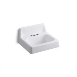 KOHLER Hudson Wall-Mounted Cast Iron Bathroom Sink in White with Overflow Drain