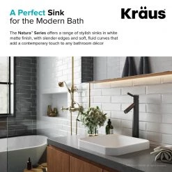 KRAUS Natura Square Solid Surface Semi-Recessed Sink Basin in White -Bathroom Sinks Sales white kraus drop in bathroom sinks ksr 9mw 1d 1000