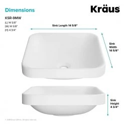 KRAUS Natura Square Solid Surface Semi-Recessed Sink Basin in White -Bathroom Sinks Sales white kraus drop in bathroom sinks ksr 9mw 66 1000