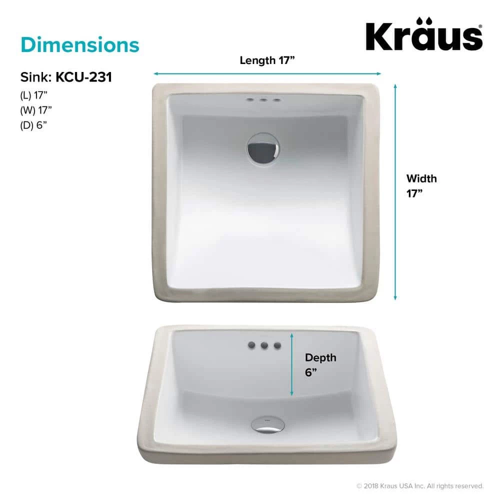 KRAUS Elavo Square Ceramic Undermount Bathroom Sink in White with Overflow 7 KRAUS Elavo Square Ceramic Undermount Bathroom Sink in White with Overflow - Image 5