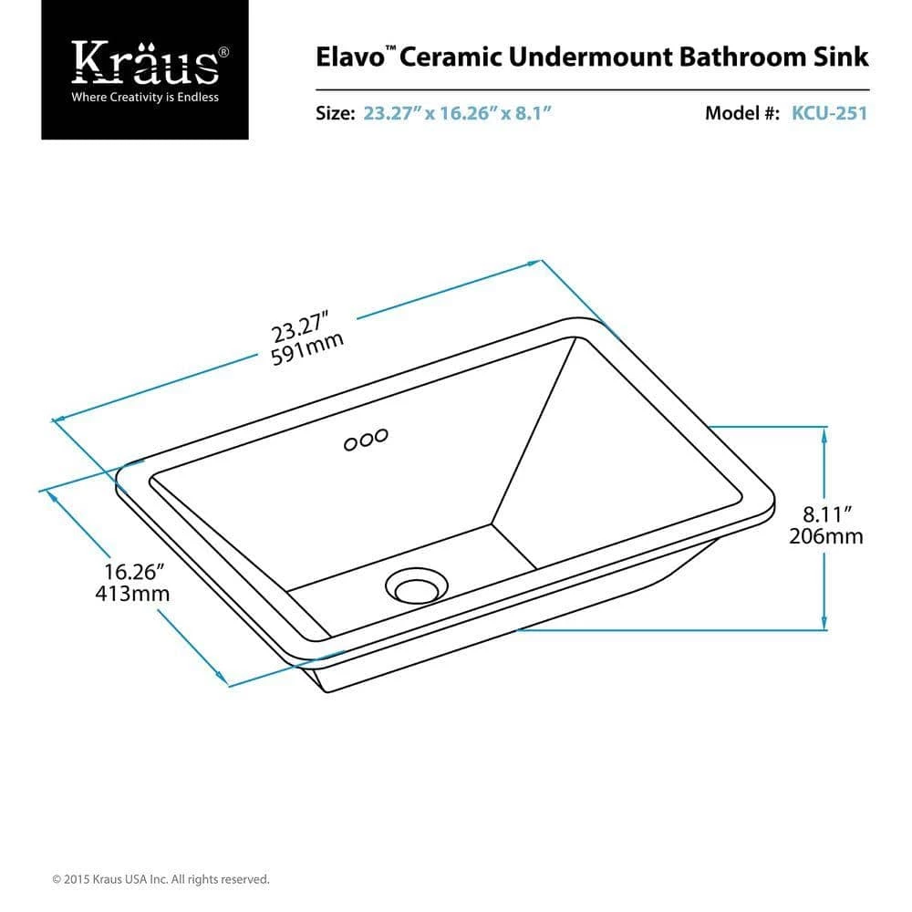 KRAUS Elavo Large Rectangular Ceramic Undermount Bathroom Sink in White with Overflow 14 KRAUS Elavo Large Rectangular Ceramic Undermount Bathroom Sink in White with Overflow - Image 12