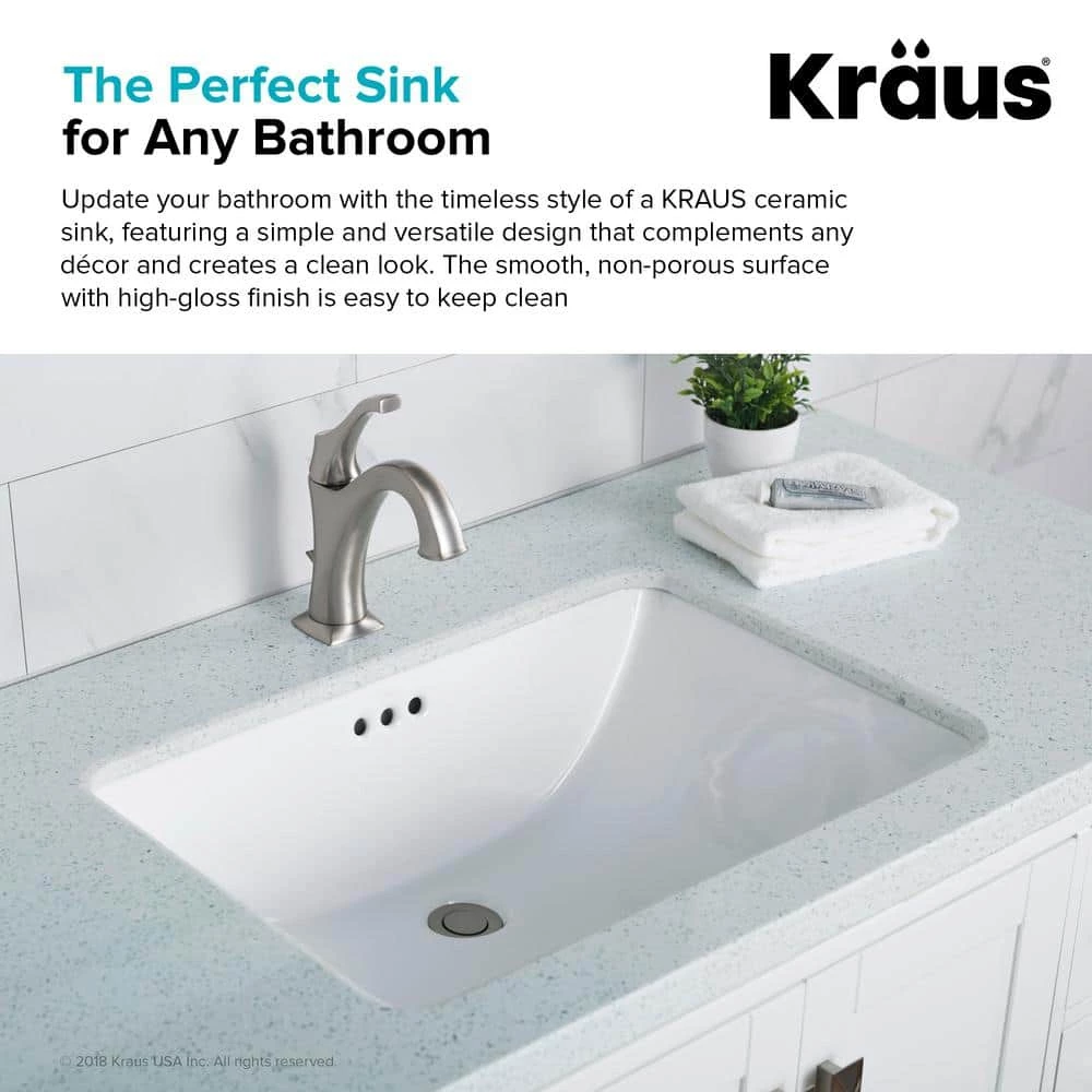 KRAUS Elavo Large Rectangular Ceramic Undermount Bathroom Sink in White with Overflow 8 KRAUS Elavo Large Rectangular Ceramic Undermount Bathroom Sink in White with Overflow - Image 6