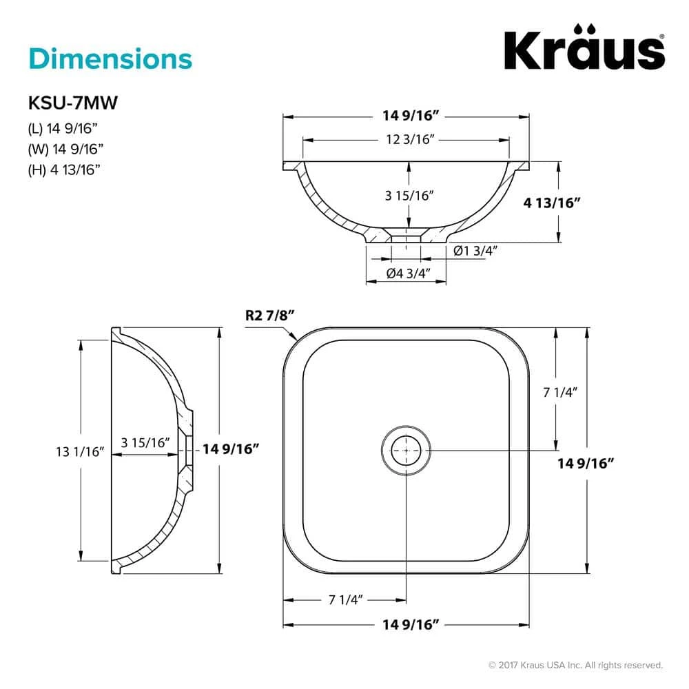 KRAUS Natura 14.6 in. Solid Surface Undermount Sink Basin in White 8 KRAUS Natura 14.6 in. Solid Surface Undermount Sink Basin in White - Image 6