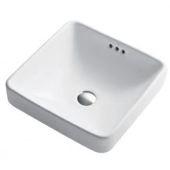 KRAUS Elavo Square Porcelain Ceramic Semi-Recessed Vessel White Bathroom Sink with Overflow, 16-1/2 in. (2-Pack) -Bathroom Sinks Sales white kraus vessel sinks kcr 281 2pk c3 1000