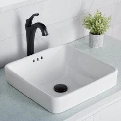 KRAUS Elavo Series Square Ceramic Semi-Recessed Bathroom Sink in White with Overflow -Bathroom Sinks Sales white kraus vessel sinks kcr 281 a0 1000