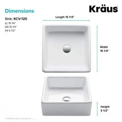 KRAUS Square Ceramic Vessel Bathroom Sink in White -Bathroom Sinks Sales white kraus vessel sinks kcv 120 66 1000