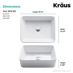KRAUS Elavo Modern 19 in. Rectangular Vessel White Porcelain Ceramic Bathroom Sink (2-Pack) -Bathroom Sinks Sales white kraus vessel sinks kcv 121 2pk 1d 1000